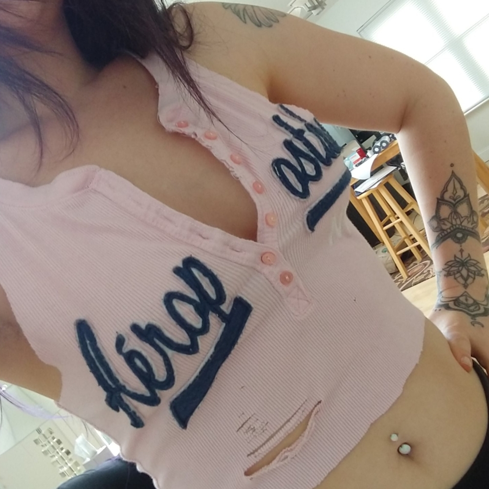Aeropostale Custom Cut Up Pink Crop Top Logo Aero